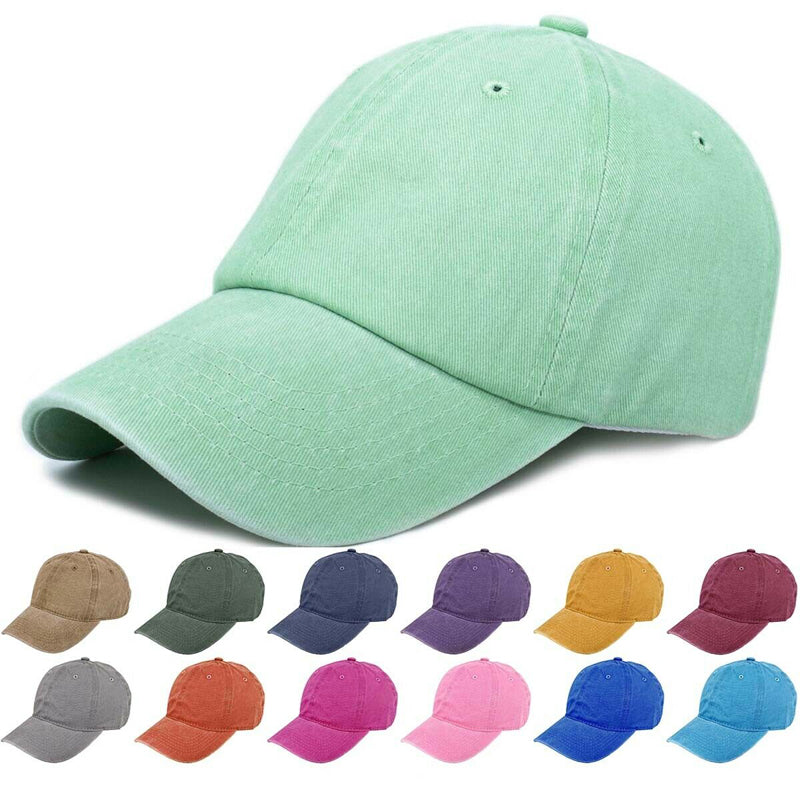 Solid Plain Baseball Cap Polo Hat 6 Panel Pigment Dyed Washed Cotton Caps