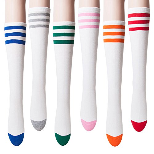 Sockstheway Womens Casual Knee High Tube Socks with Triple Stripes (6Pairs, Set)
