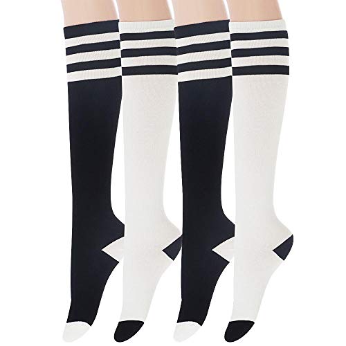 Sockstheway Womens Casual Knee High Tube Socks with Triple Stripes (4Pairs, Set)
