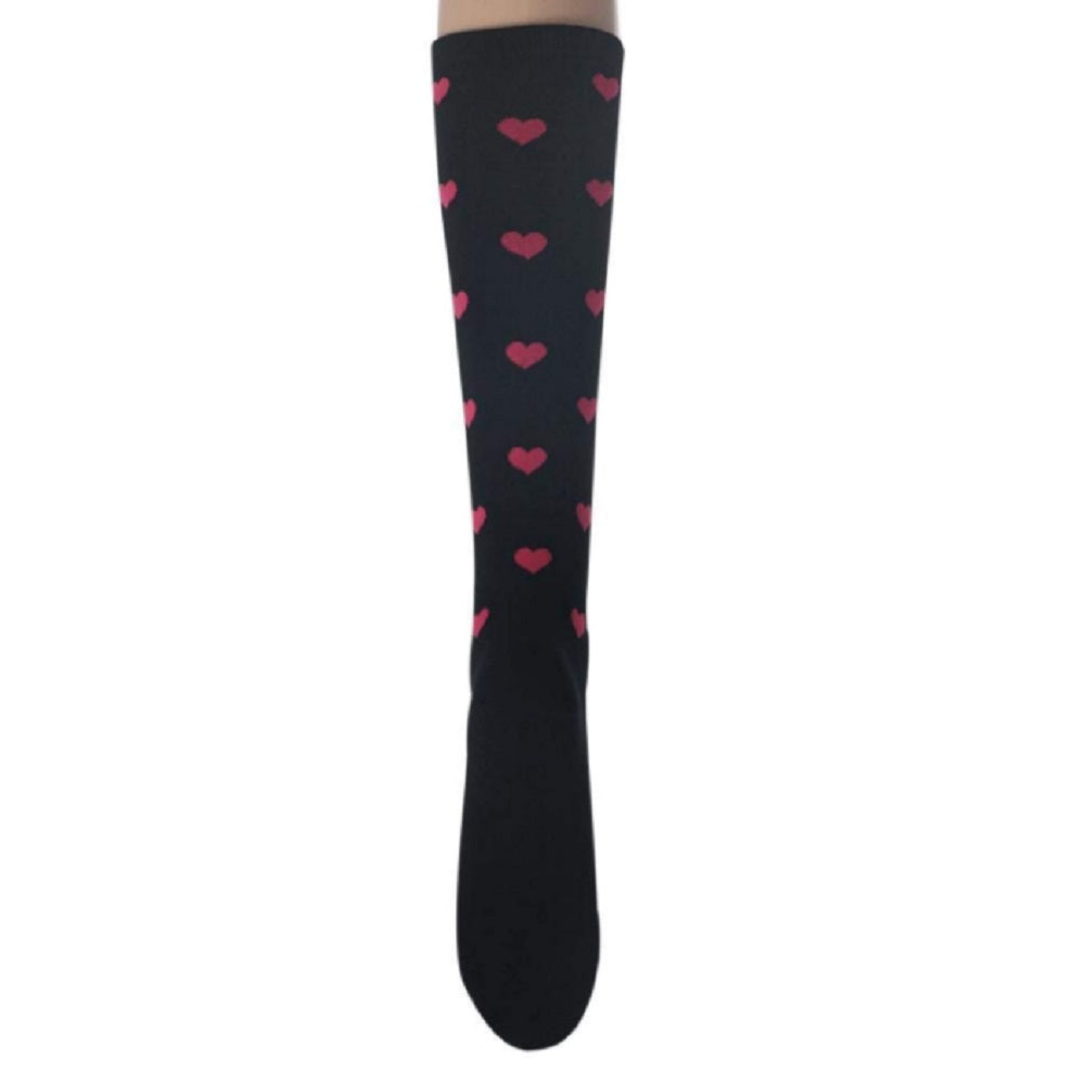Sockstheway Womens Casual Knee High Socks Black Pink  with Heart Pattern Style 3pairs